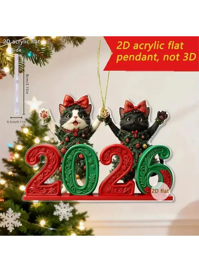 قطط لطيفة رجل ثلج 2026 حلية العام الجديد أحمر أبيض ندفة الثلج مرآة الرؤية الخلفية للسيارة زينة شجرة عيد الميلاد - Image 4